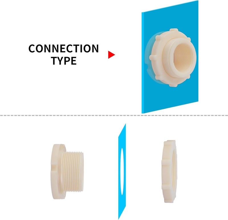 ChillWaves ABS Bulkhead Fitting 1-1/4" Double Thread Connector Adapter for Water Tank, Aquariums, Rain barrels(4-PACK) - Image 4